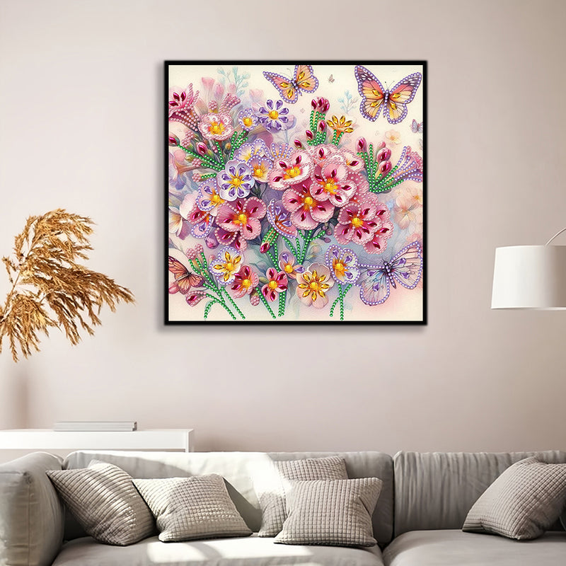 Pink Purple Flowers and Butterfly Special Shaped Drills Diamond Painting