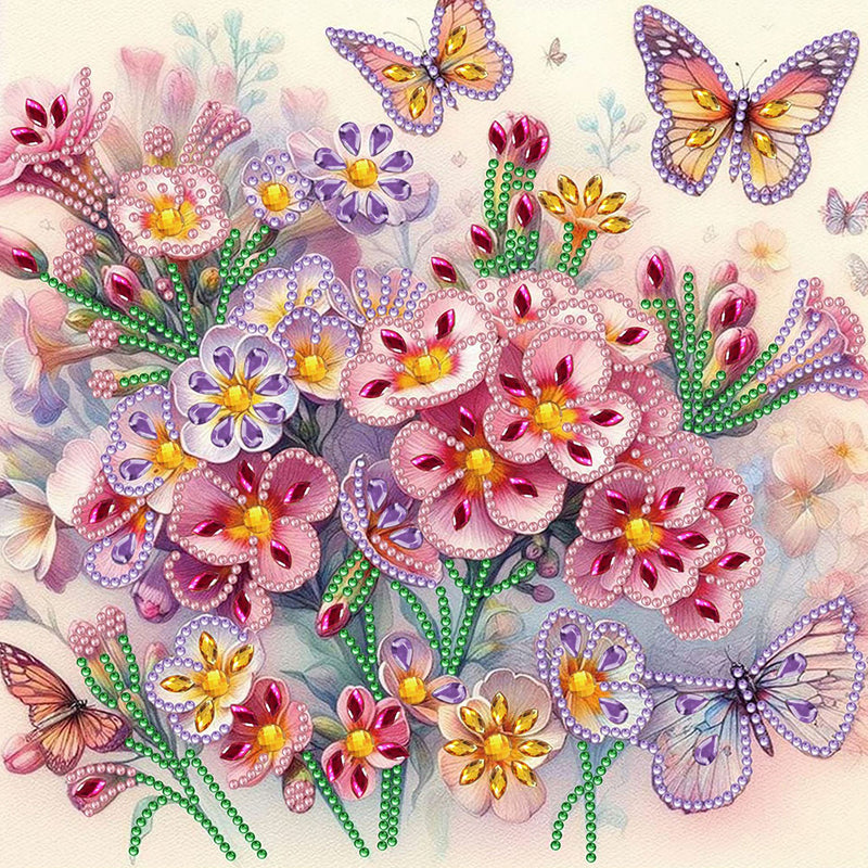 Pink Purple Flowers and Butterfly Special Shaped Drills Diamond Painting