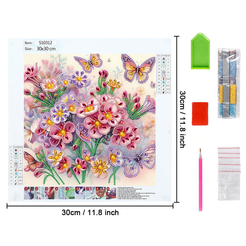 Pink Purple Flowers and Butterfly Special Shaped Drills Diamond Painting