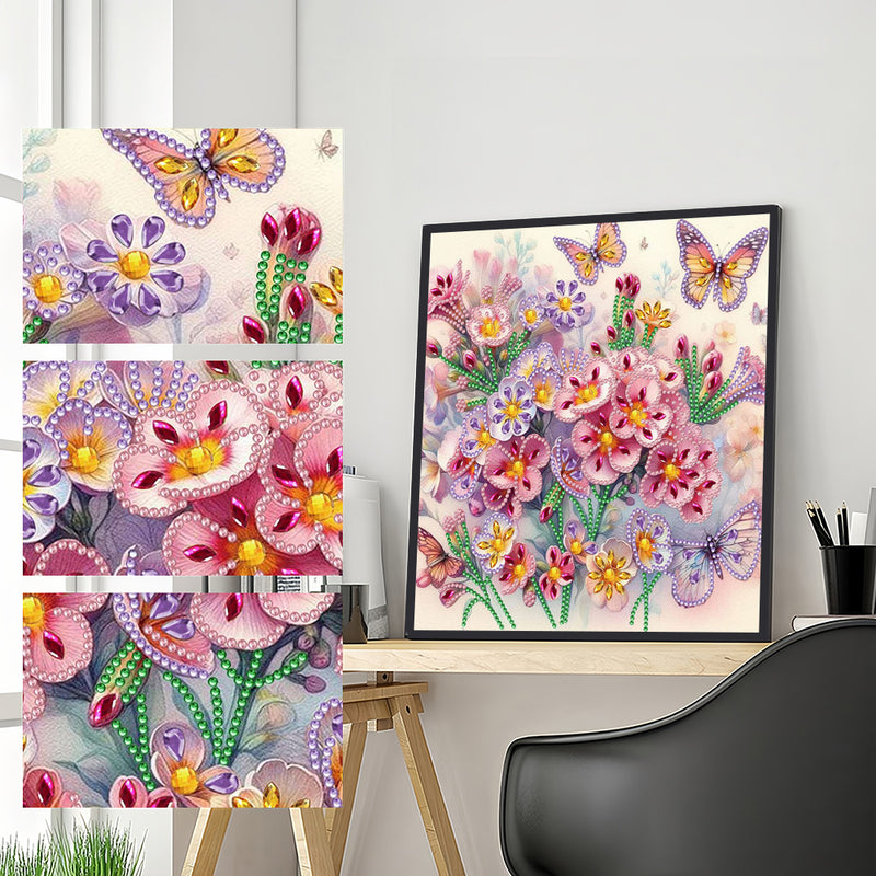 Pink Purple Flowers and Butterfly Special Shaped Drills Diamond Painting