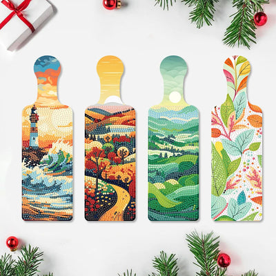 4Pcs Natural Scenery Tray Art Craft with Handle Diamond Painting