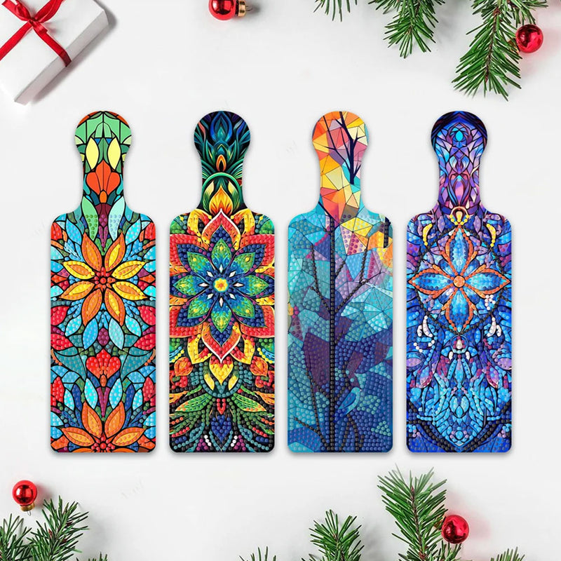 4Pcs Abstract Mandala Flowers Tray Art Craft with Handle Diamond Painting