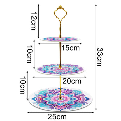 3-Tiered Pink and Green Lotus Mandala Acrylic Serving Tray Diamond Painting