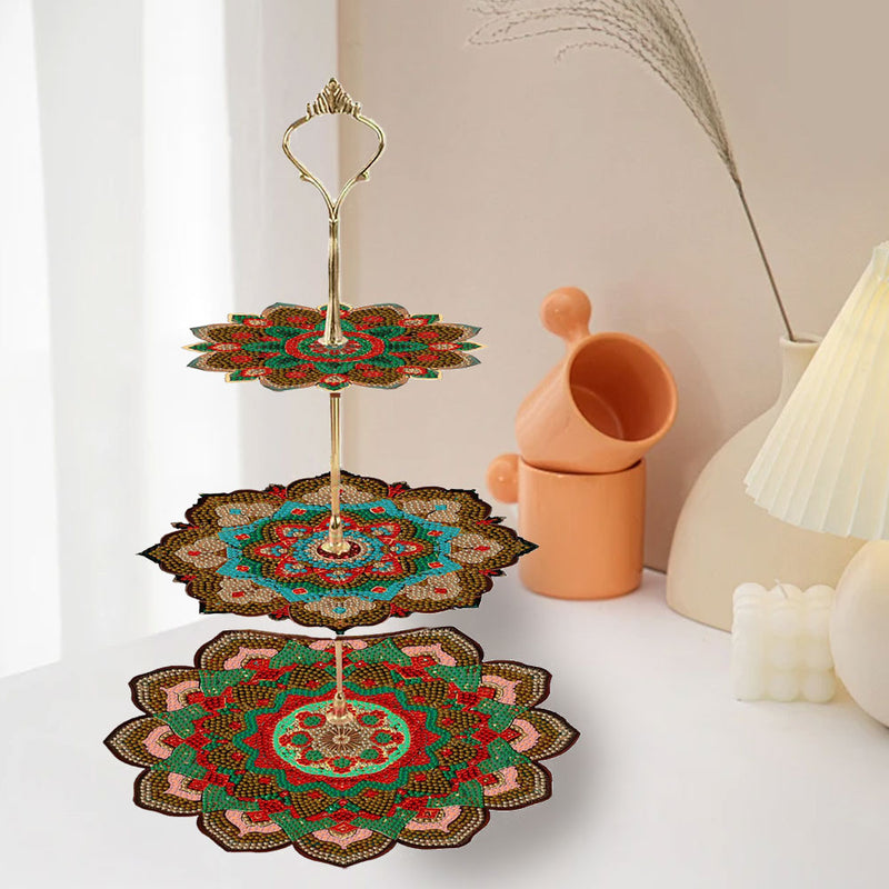 3-Tiered Dark Mandala Acrylic Serving Tray Diamond Painting