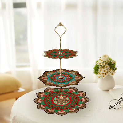 3-Tiered Dark Mandala Acrylic Serving Tray Diamond Painting