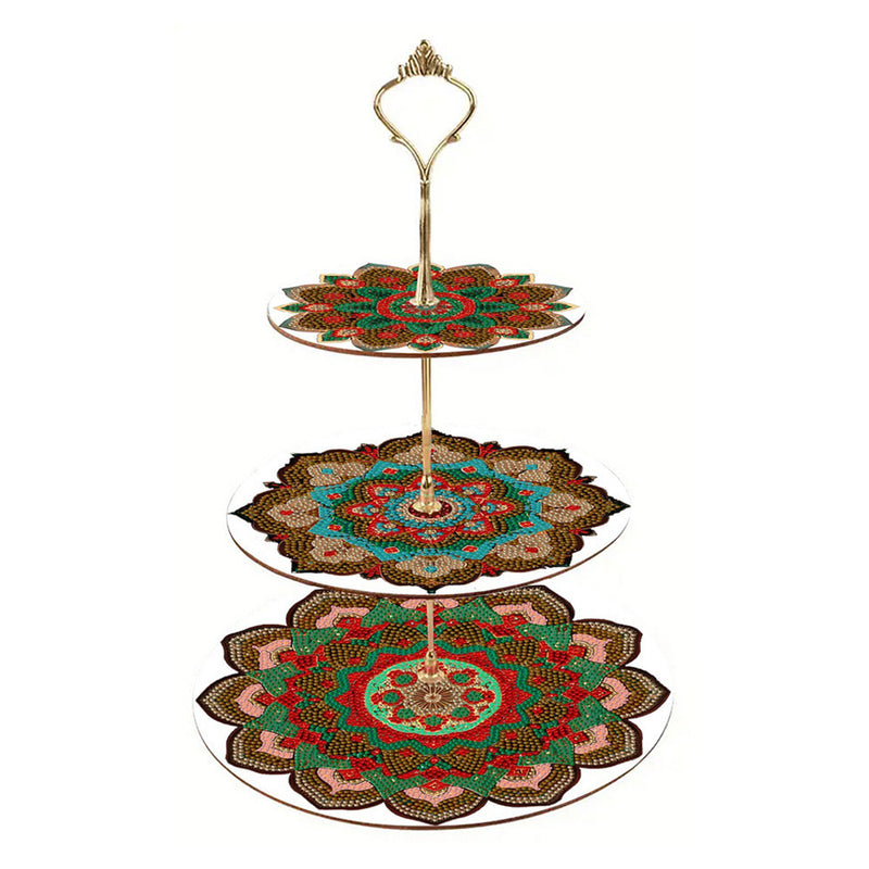 3-Tiered Dark Mandala Acrylic Serving Tray Diamond Painting