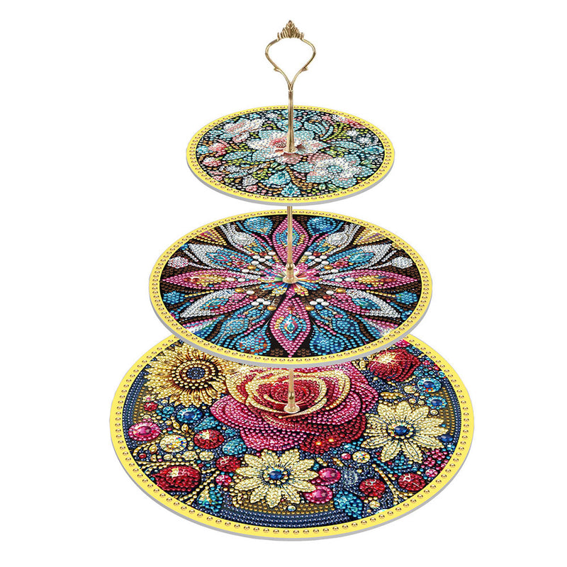 3-Tiered Mysterious Flower Acrylic Serving Tray Diamond Painting