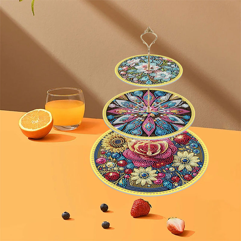 3-Tiered Mysterious Flower Acrylic Serving Tray Diamond Painting