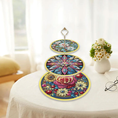 3-Tiered Mysterious Flower Acrylic Serving Tray Diamond Painting