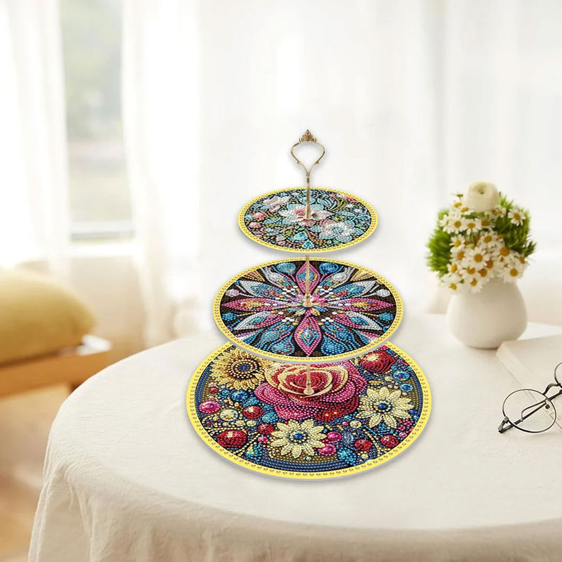 3-Tiered Mysterious Flower Acrylic Serving Tray Diamond Painting