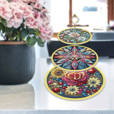 3-Tiered Mysterious Flower Acrylic Serving Tray Diamond Painting