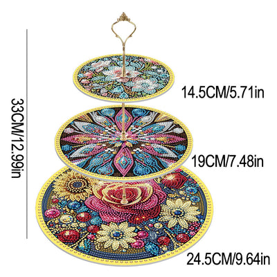 3-Tiered Mysterious Flower Acrylic Serving Tray Diamond Painting