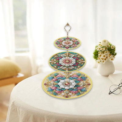 3-Tiered Lush Flowers Acrylic Serving Tray Diamond Painting