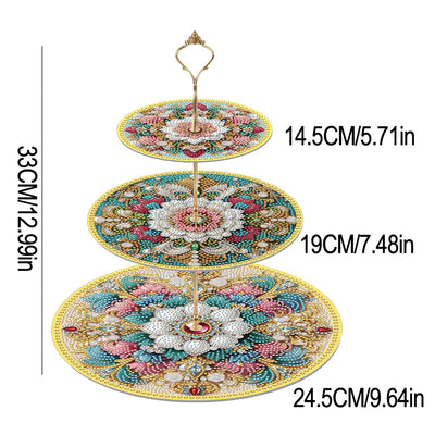 3-Tiered Lush Flowers Acrylic Serving Tray Diamond Painting