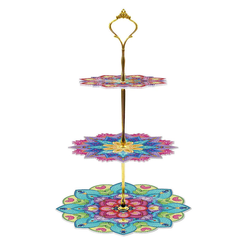 3-Tiered Colorful Lotus Mandala Acrylic Serving Tray Diamond Painting