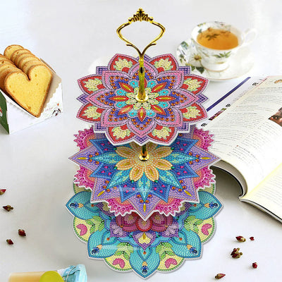 3-Tiered Colorful Lotus Mandala Acrylic Serving Tray Diamond Painting