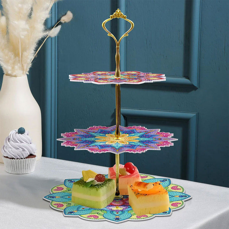 3-Tiered Colorful Lotus Mandala Acrylic Serving Tray Diamond Painting