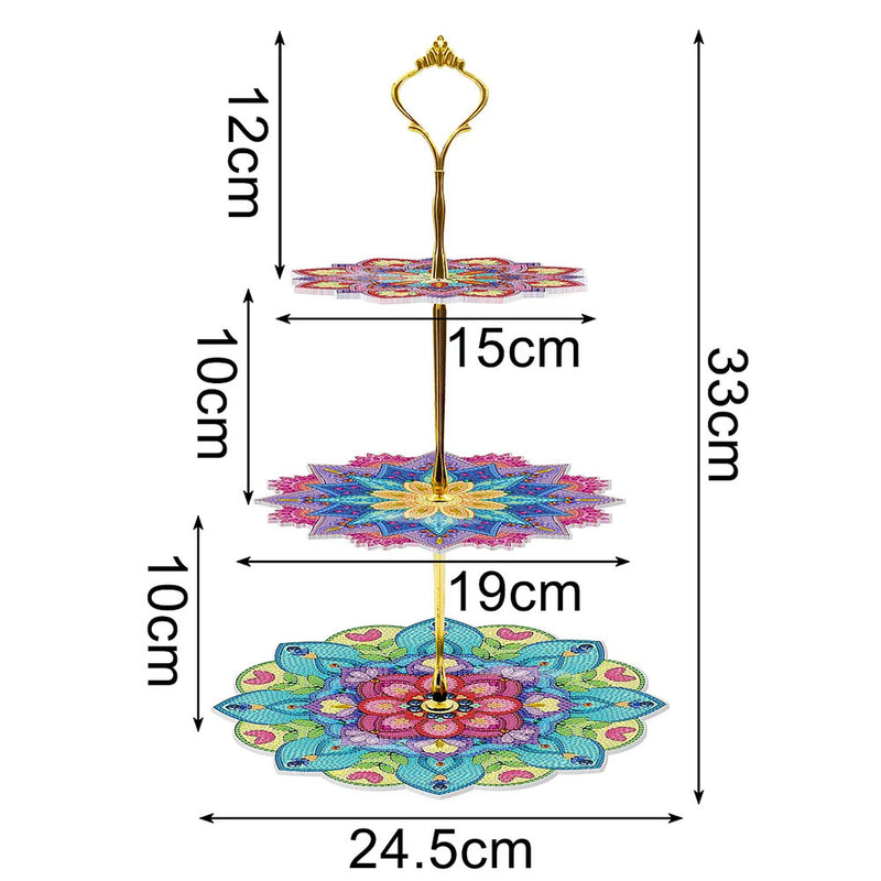 3-Tiered Colorful Lotus Mandala Acrylic Serving Tray Diamond Painting