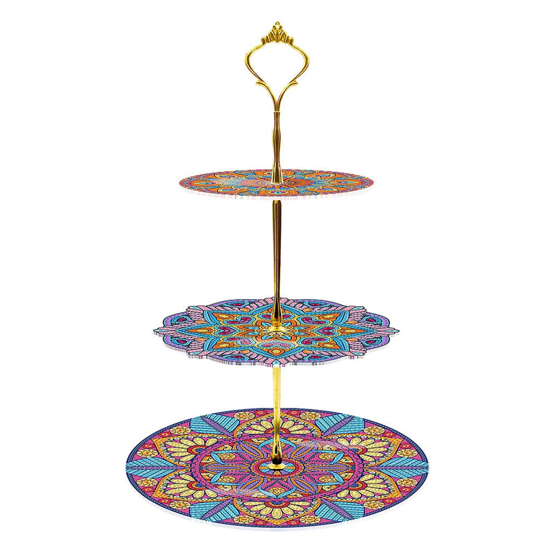 3-Tiered Colorful Mandala Acrylic Serving Tray Diamond Painting