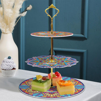 3-Tiered Colorful Mandala Acrylic Serving Tray Diamond Painting