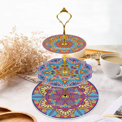 3-Tiered Colorful Mandala Acrylic Serving Tray Diamond Painting