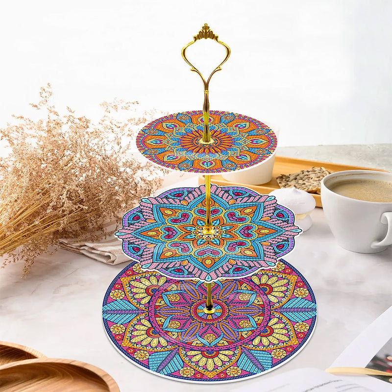 3-Tiered Colorful Mandala Acrylic Serving Tray Diamond Painting