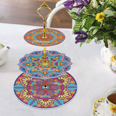 3-Tiered Colorful Mandala Acrylic Serving Tray Diamond Painting