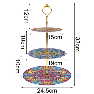 3-Tiered Colorful Mandala Acrylic Serving Tray Diamond Painting