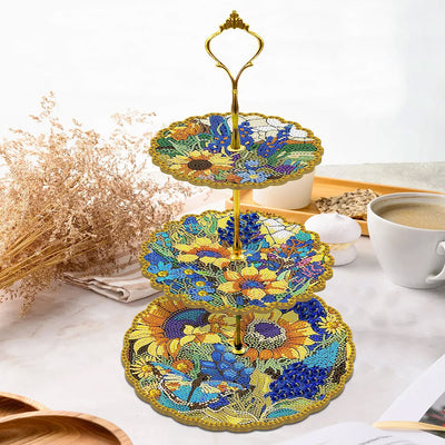 3-Tiered Lush Sunflowers Acrylic Serving Tray Diamond Painting