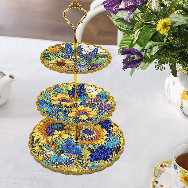 3-Tiered Lush Sunflowers Acrylic Serving Tray Diamond Painting