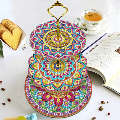 3-Tiered Gorgeous Mandala Acrylic Serving Tray Diamond Painting