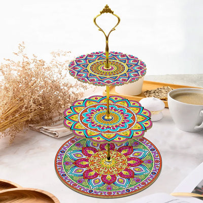 3-Tiered Gorgeous Mandala Acrylic Serving Tray Diamond Painting