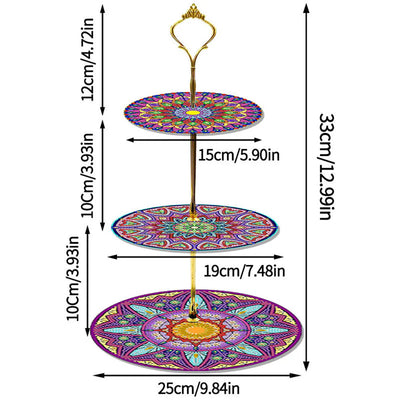 3-Tiered Purple Red Mandala Acrylic Serving Tray Diamond Painting