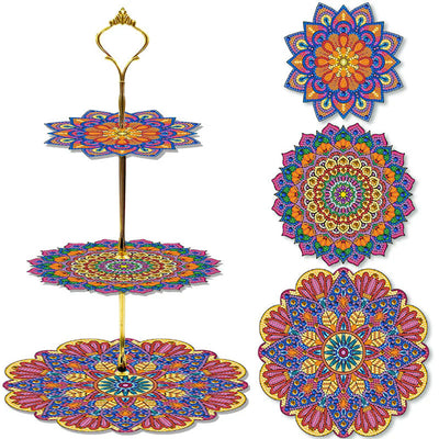 3-Tiered Petal Shaped Mandala Acrylic Serving Tray Diamond Painting