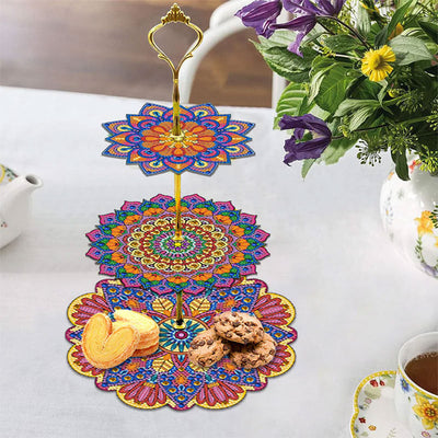 3-Tiered Petal Shaped Mandala Acrylic Serving Tray Diamond Painting