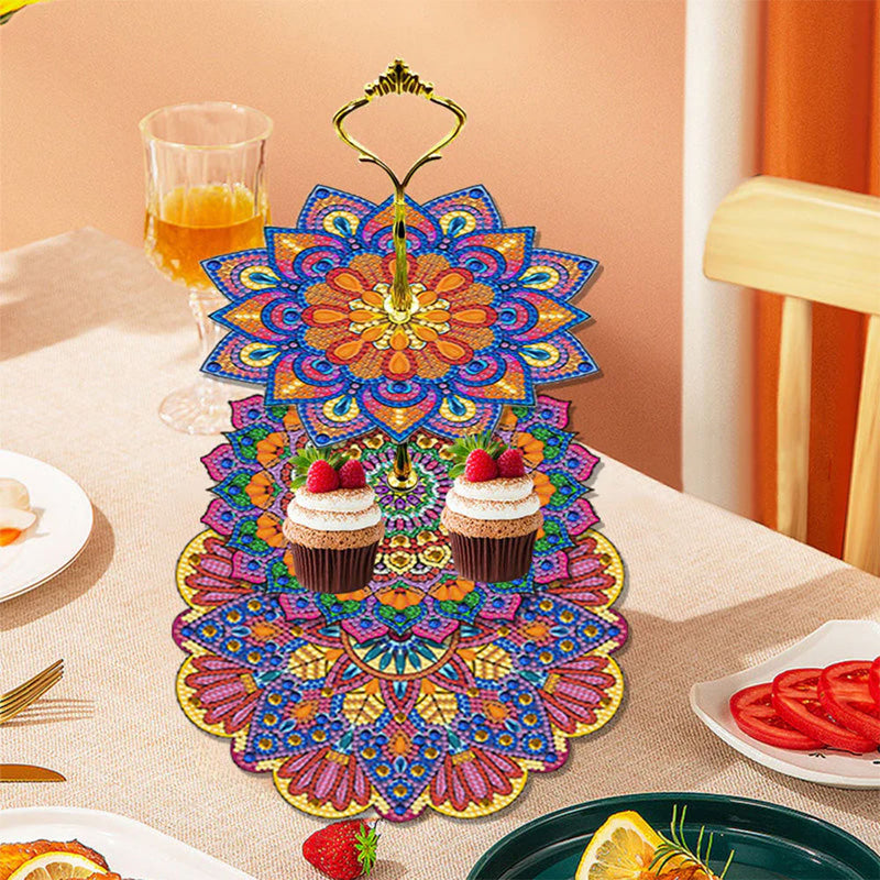 3-Tiered Petal Shaped Mandala Acrylic Serving Tray Diamond Painting