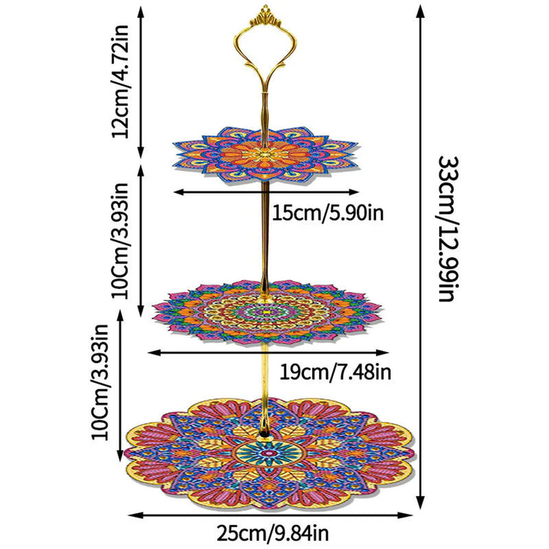 3-Tiered Petal Shaped Mandala Acrylic Serving Tray Diamond Painting