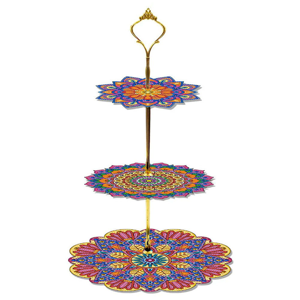 3-Tiered Petal Shaped Mandala Acrylic Serving Tray Diamond Painting