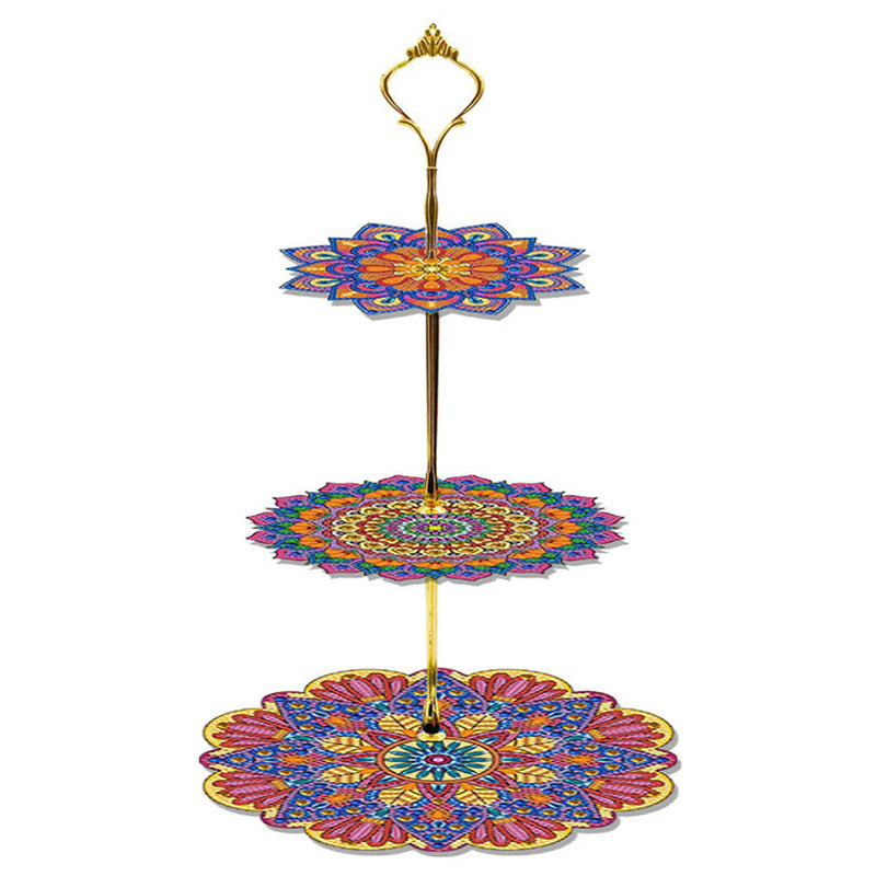 3-Tiered Petal Shaped Mandala Acrylic Serving Tray Diamond Painting