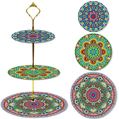 3-Tiered Abstract Mandala Acrylic Serving Tray Diamond Painting