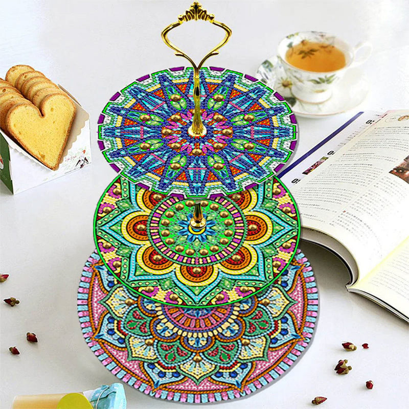 3-Tiered Abstract Mandala Acrylic Serving Tray Diamond Painting