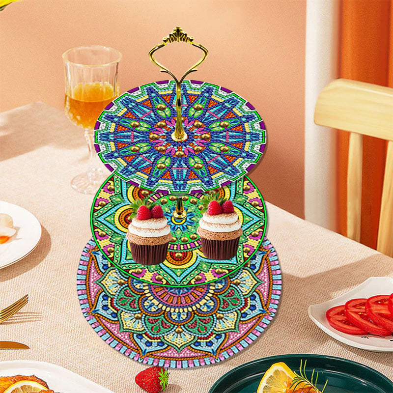 3-Tiered Abstract Mandala Acrylic Serving Tray Diamond Painting