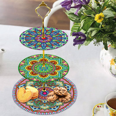 3-Tiered Abstract Mandala Acrylic Serving Tray Diamond Painting