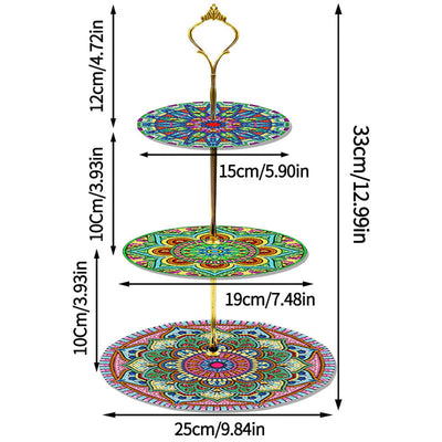 3-Tiered Abstract Mandala Acrylic Serving Tray Diamond Painting