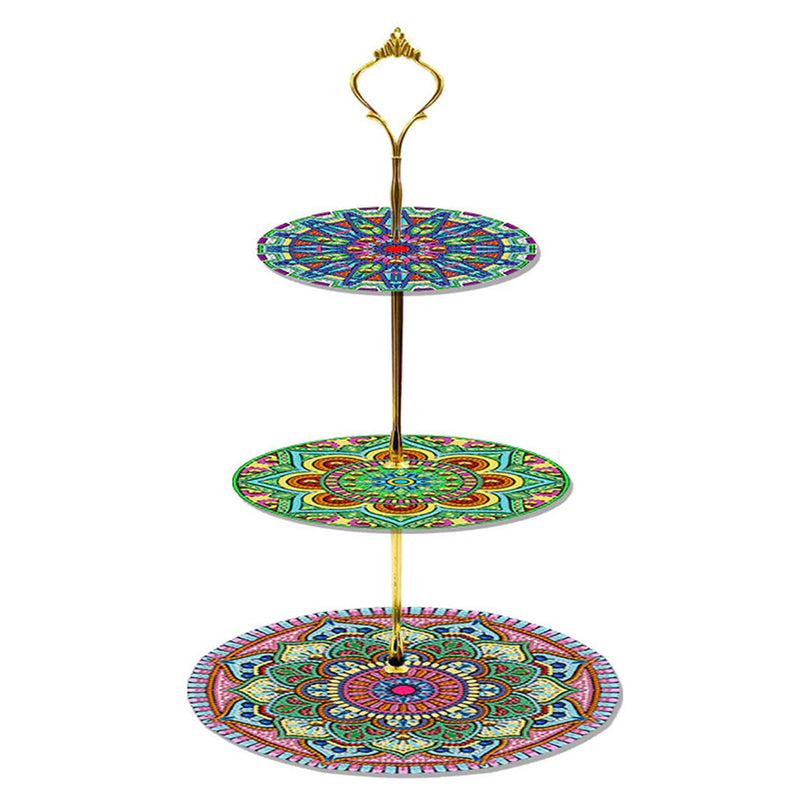 3-Tiered Abstract Mandala Acrylic Serving Tray Diamond Painting