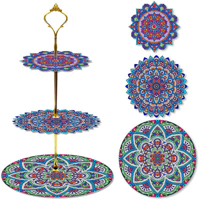 3-Tiered Gorgeous Petal Shaped Mandala Acrylic Serving Tray Diamond Painting