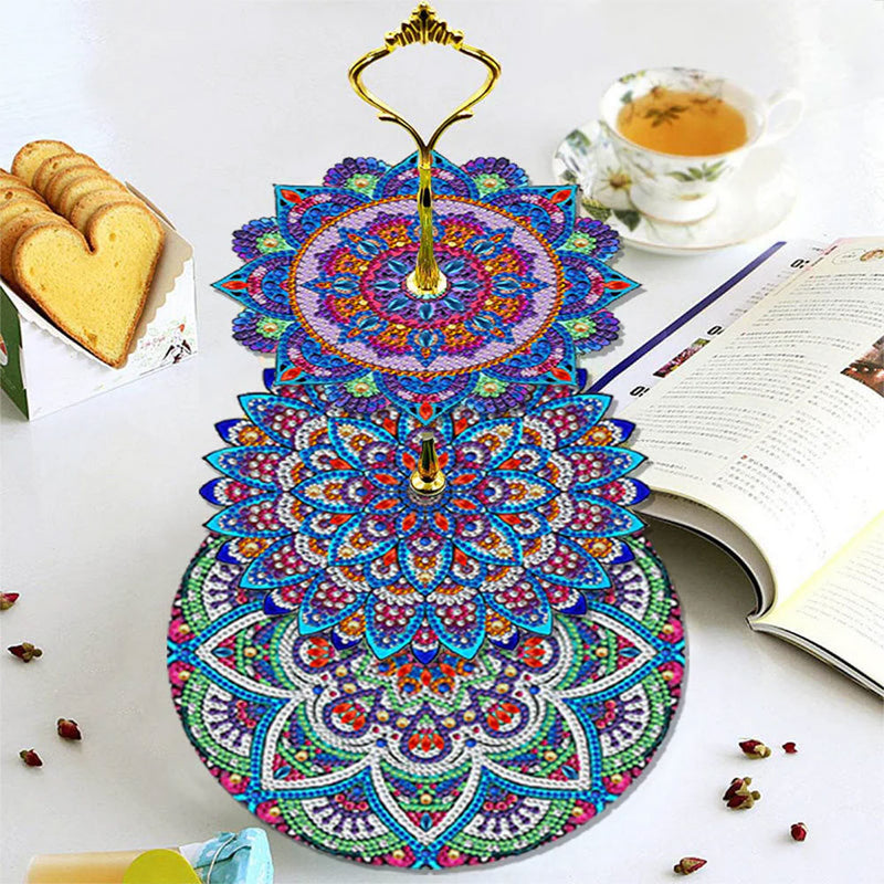 3-Tiered Gorgeous Petal Shaped Mandala Acrylic Serving Tray Diamond Painting