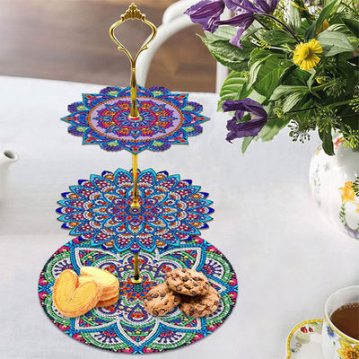 3-Tiered Gorgeous Petal Shaped Mandala Acrylic Serving Tray Diamond Painting