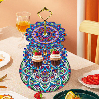 3-Tiered Gorgeous Petal Shaped Mandala Acrylic Serving Tray Diamond Painting