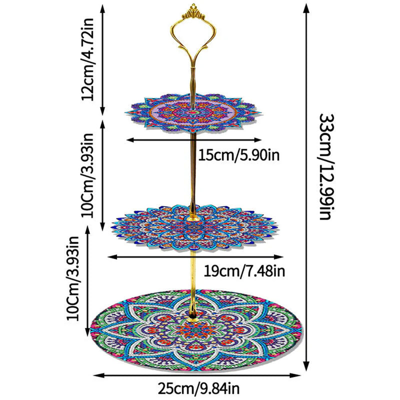 3-Tiered Gorgeous Petal Shaped Mandala Acrylic Serving Tray Diamond Painting